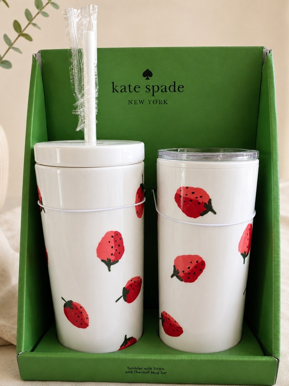 kate spade White Strawberry Print Tumbler & Travel Mug Set